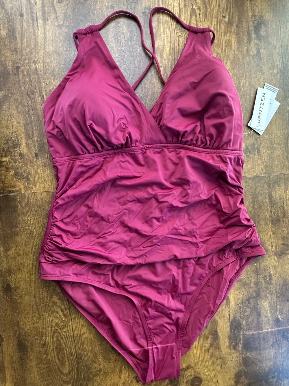 Jantzen NWT Mulberry Wine Surplice Ruched One Piece Swimsuit